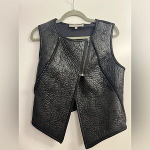 LN Earl Rutenberg black vest faux leather 4 stretch back crop zip asymmetric